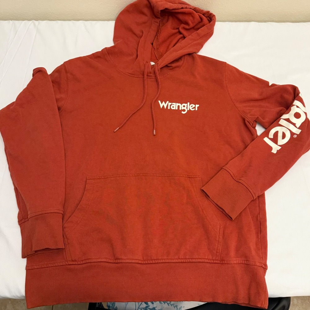 Wrangler Retro Mens grunge Orange Logo Graphic Pullover Hoodie Sweatshirt M